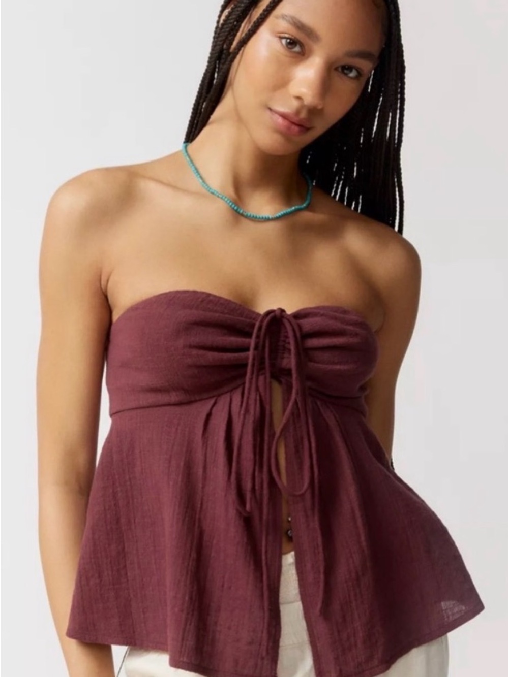 UO Urban Outfitters Ecote Kiki Convertible Flyaway Top Small Maroon